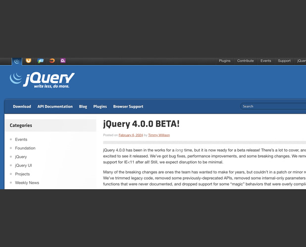 開(kāi)源前端框架——“鋒利的jQuery”發(fā)布4.0首個(gè)Beta版本